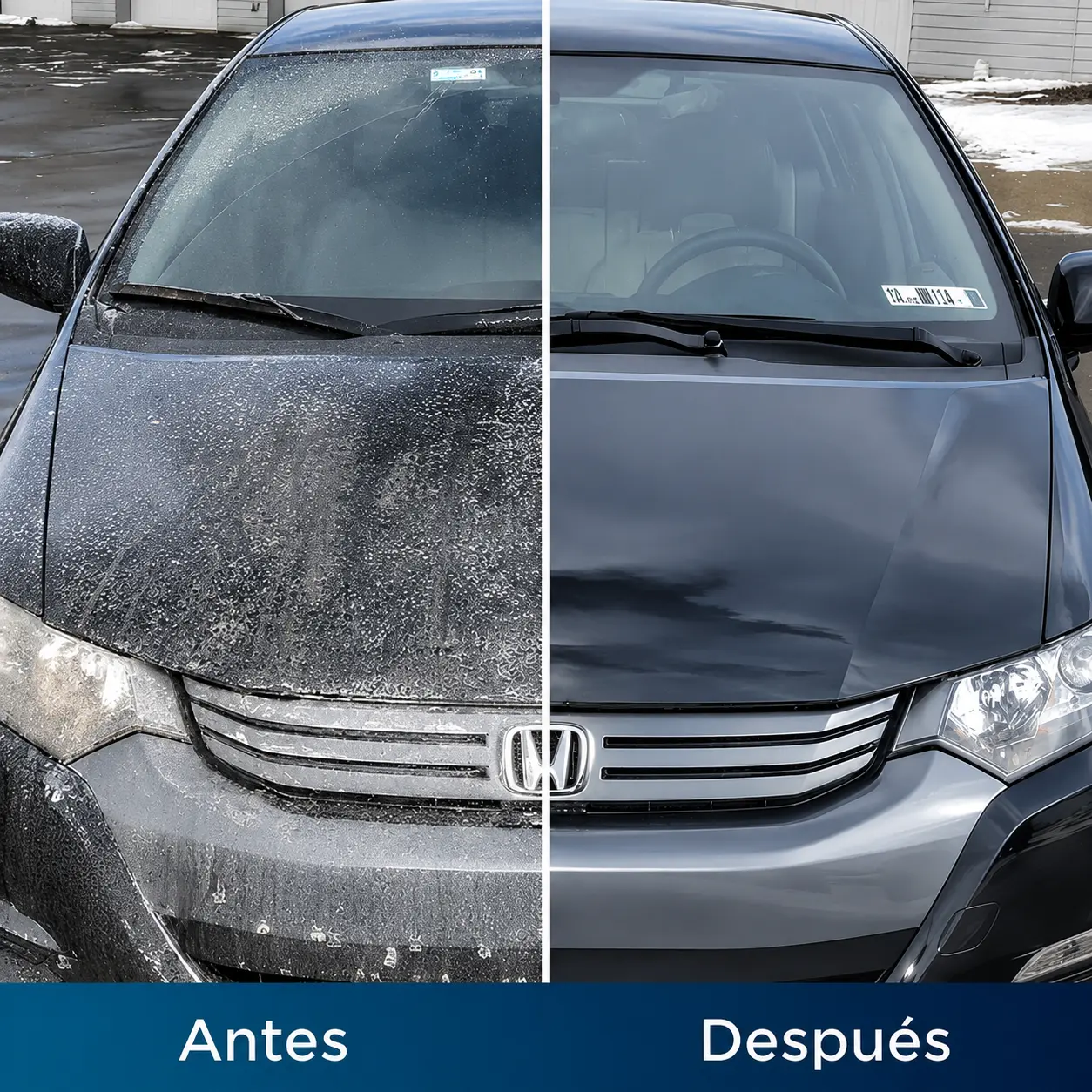 Resultado de un cliente limpiando el capó de su coche con TurboJet, antes y después